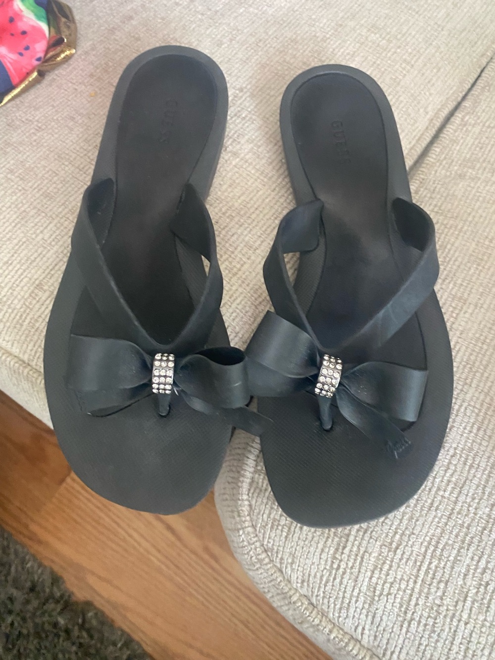 Guess Black Bow Rhinestone-Accent Women's Sandals